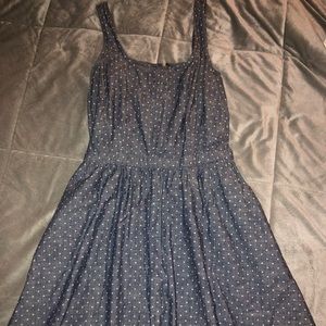Cute Polka Dot Flared Denim Midi Dress